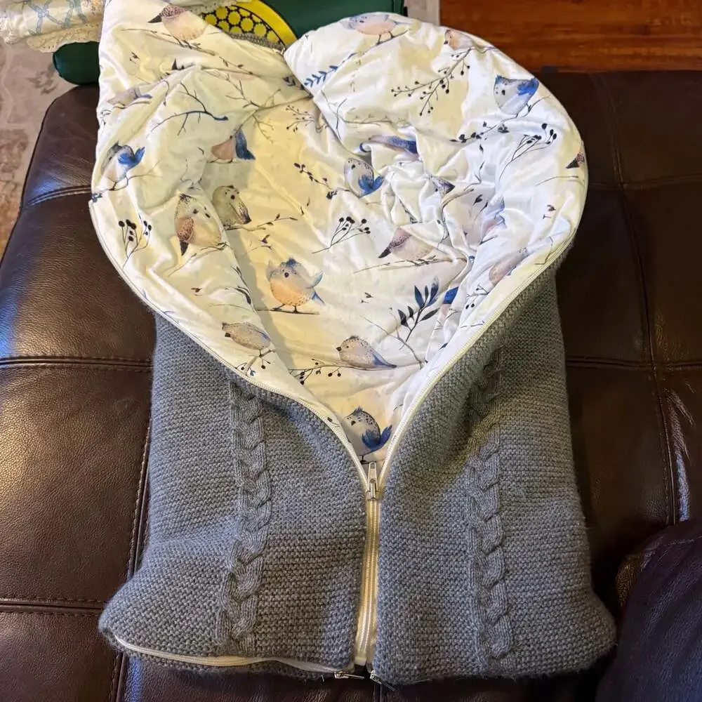 Newborn Baby Knit Winter Warm Stroller Sleeping Bag Swaddle Wrap Gray